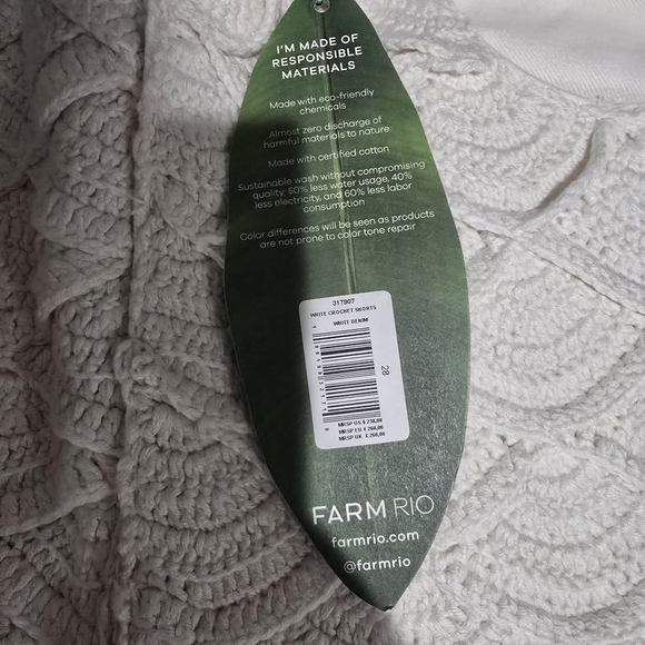 Farm Rio Crochet Detail Cotton Denim Shorts White Size 28 NWT - Picture 9 of 11